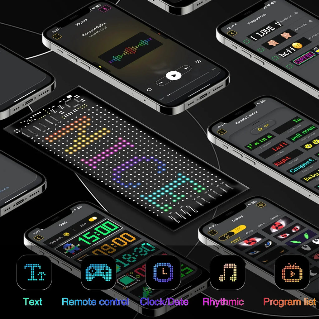 Car LED Matrix Pixel Panel DIY RGB Lighting Graffiti Scrolling Text Board Windshield Advertising Screen Bluetooth APP Control