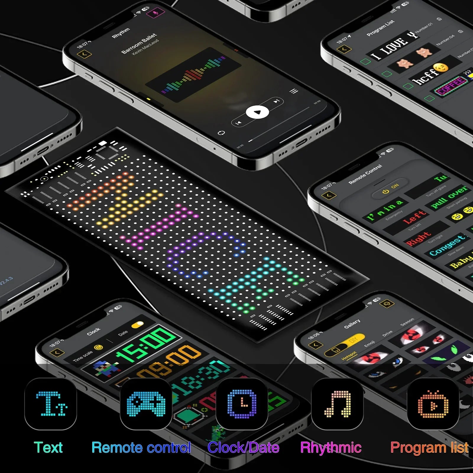 Car LED Matrix Pixel Panel DIY RGB Lighting Graffiti Scrolling Text Board Windshield Advertising Screen Bluetooth APP Control