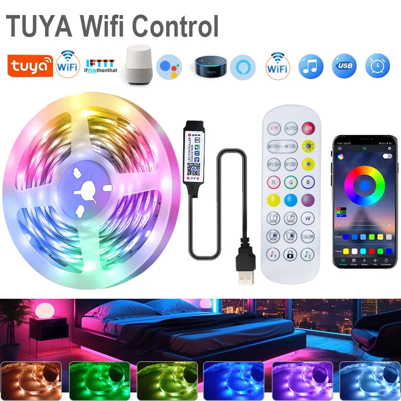 Led Strip Lights Tuya Wifi Music Sync Remote Control USB 5V RGB Flexible Tape for Room Decor TV Backlight With Alexa Google