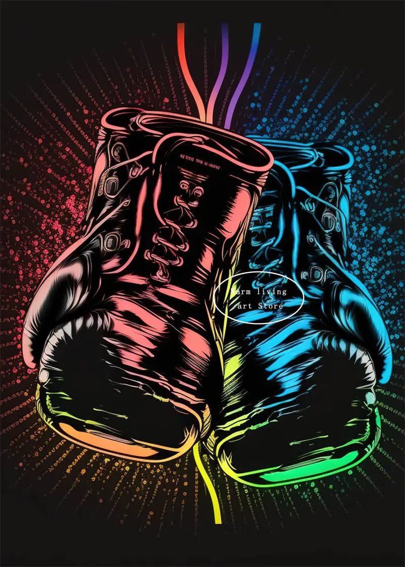 Black Cool Boxing Gloves Boxing Fitness Gloves Aesthetics Poster and Mural Art Canvas Painting Boxing Gym Boys' Room Decoration