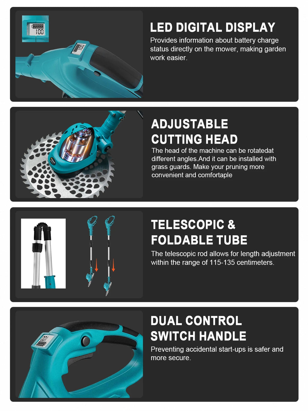 Gisam 10Inch Brushless Electric Lawn Mower Foldable Cutter Cordless Garden Grass Cutting Trimmer Tool For Makita 18V Battery Pin