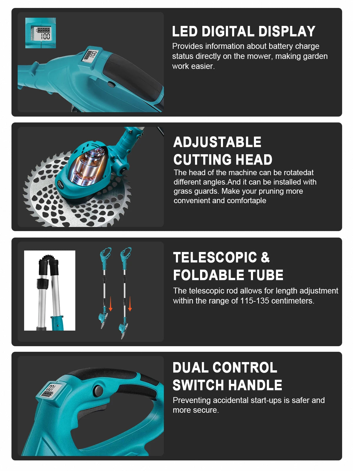 Gisam 10Inch Brushless Electric Lawn Mower Foldable Cutter Cordless Garden Grass Cutting Trimmer Tool For Makita 18V Battery Pin