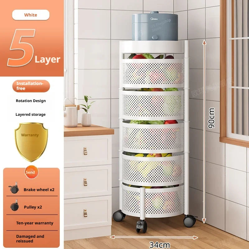 Square Rotating Storage Rack Kitchen Floor-To-Ceiling Multi-Layer Snacks Fruits And Vegetables Sundries Rolling Trolley Basket