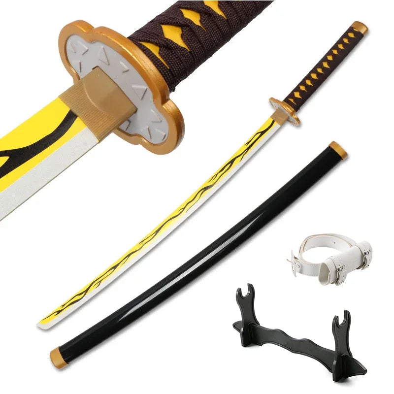 Demon Slayer Katana 104cm Giyuu Blue Role-playing Weapons Props with Sword Holder and Belt 1: 1 Replica  Japanese Samurai Sword