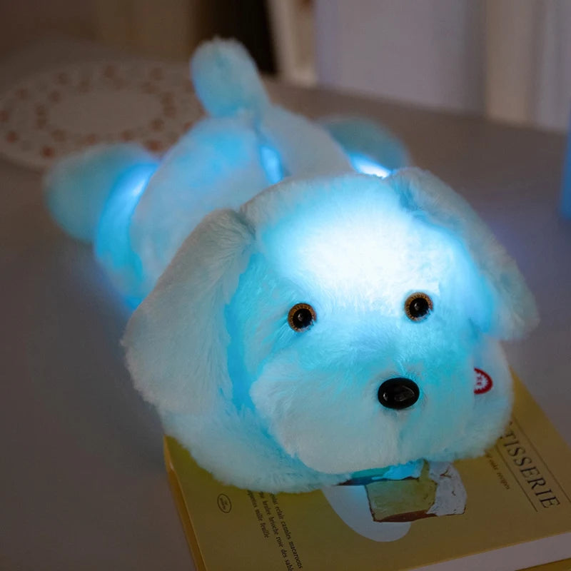 Creative Lie Dog Toy Luminous Pillow Soft Stuffed Plush Glowing Colorful Stars Cushion Led Light Toys Gift