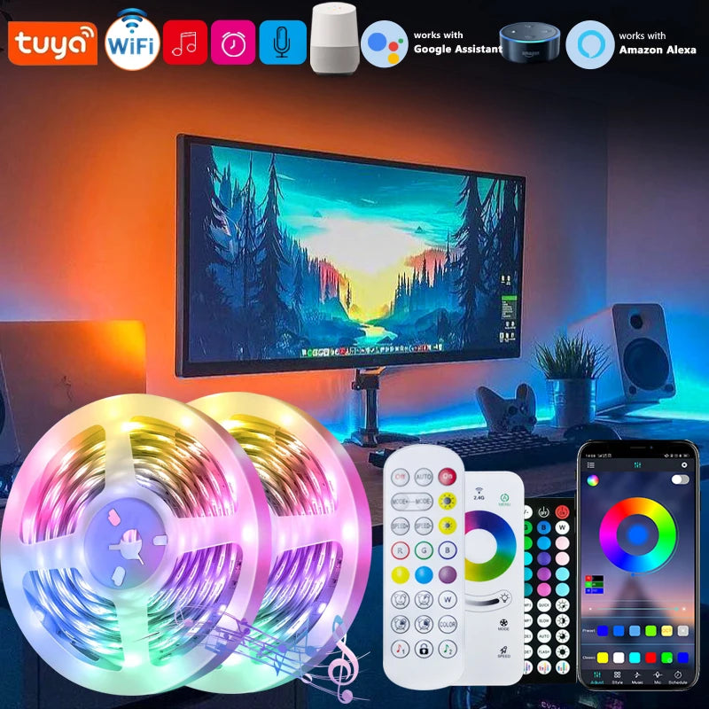 Led Strip Lights Tuya Wifi Music Sync Remote Control USB 5V RGB Flexible Tape for Room Decor TV Backlight With Alexa Google