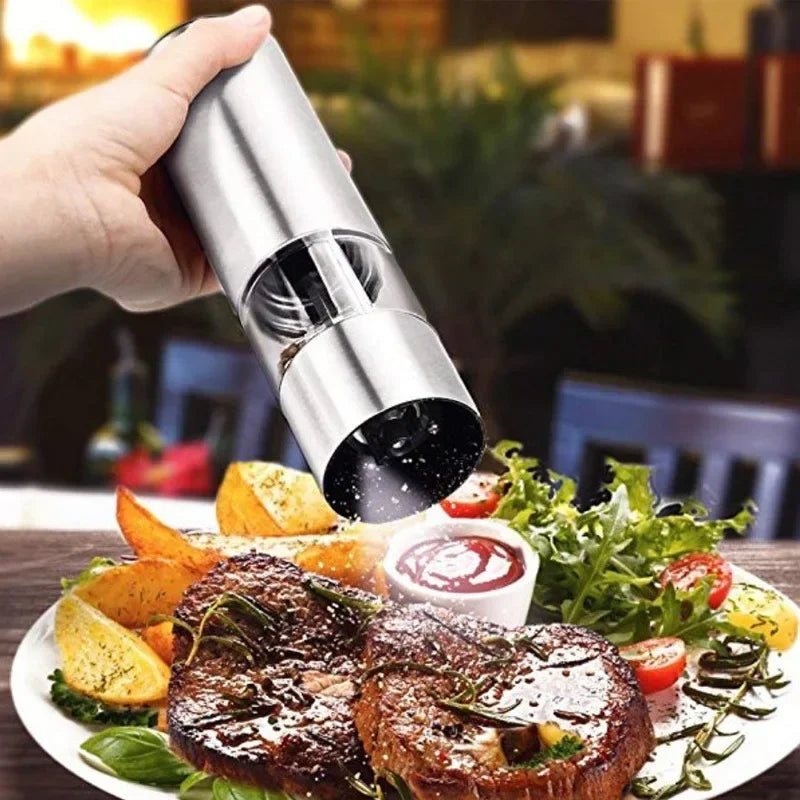 Electric Salt Pepper Grinder Set Stainless Steel One Handed Operation Automatic Spice Mill with Light for Kitchen