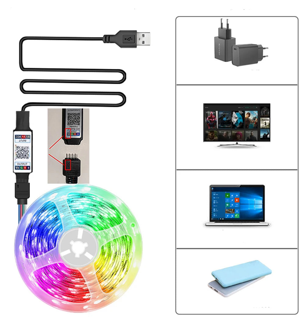 RGB 5050 LED Strip Lights Remote App Control TV Backlight Flexible Ribbon Tape USB 5V Led Light for PC Gaming Room Decoration