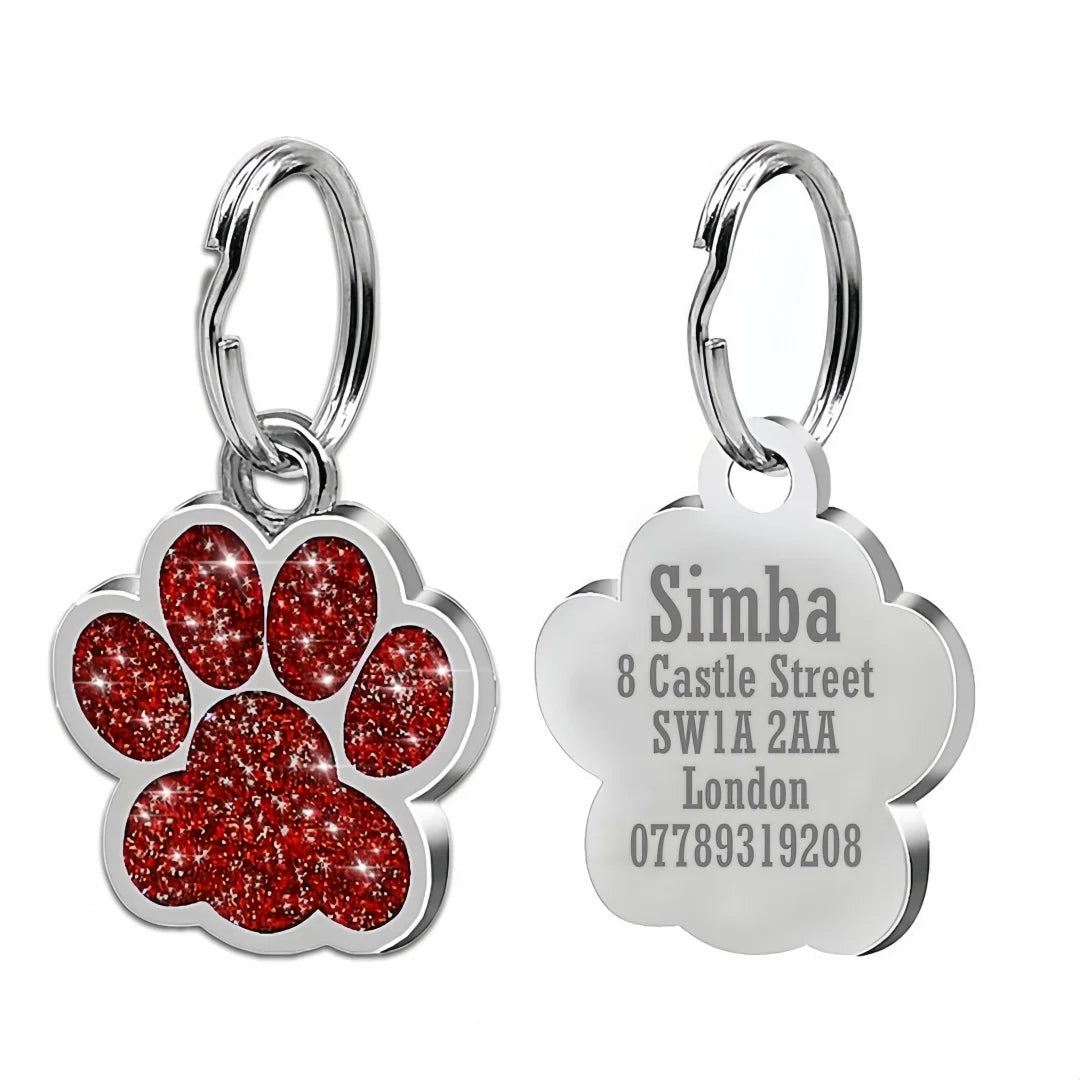 Free Personalized Dog Cat Plate Tags Engraved Puppy Pet ID Name Collar Tag Alloy Paw Glitter Pendant Pets Dogs Accessories