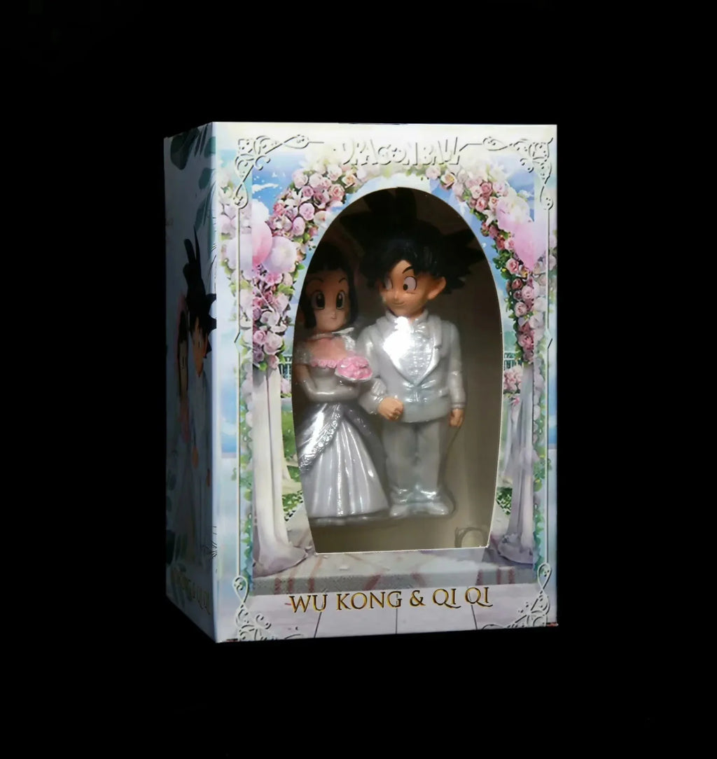 9cm Dragon Ball Anime Figure Son Goku Figures Wedding Goku Chichi Mariage Figurine Scene Statue Q Version Pvc Model Doll Toys