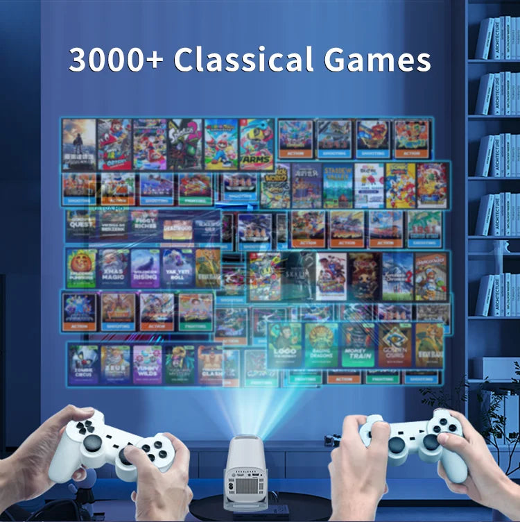 3000+Games Projectors 4K HD wifi 6 BT5.4 Android 11 64G home theaters sound Low noise Dual gamepads Outdoor Projetor