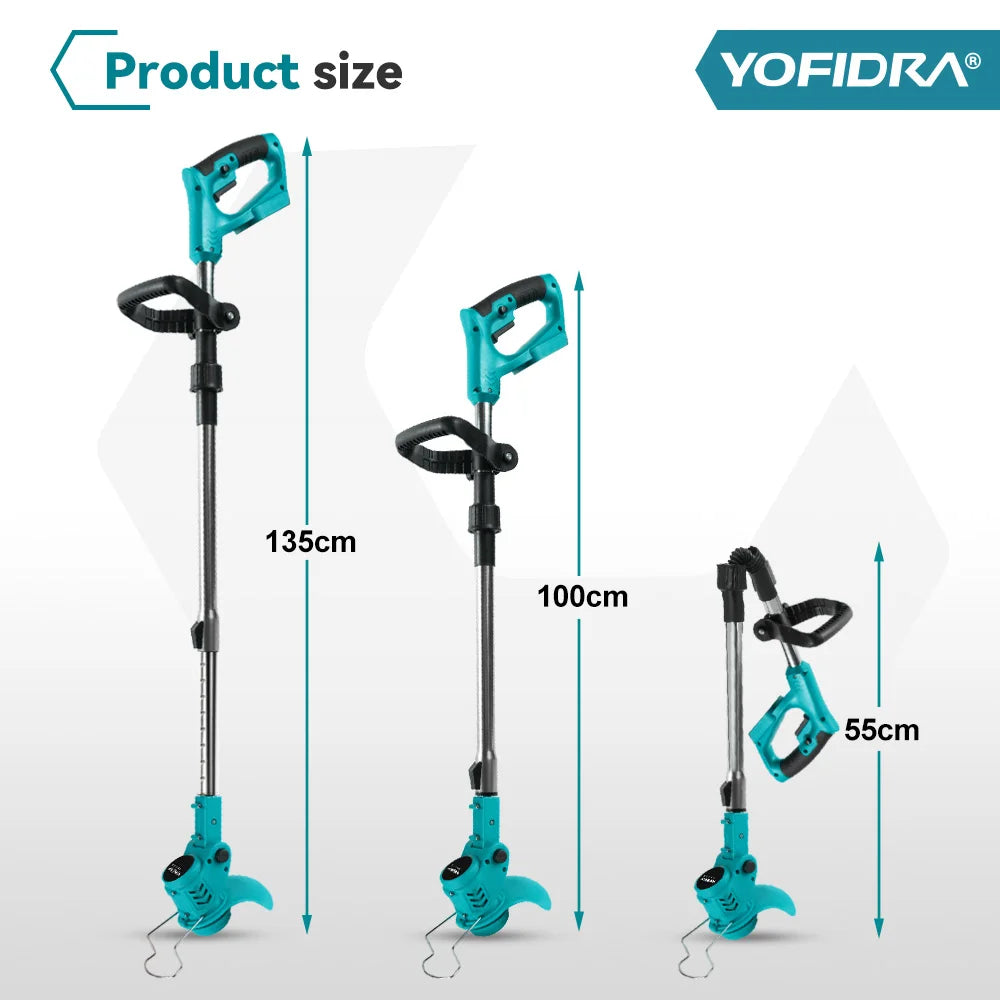 YOFIDRA Electric Lawn Mower Cordless Garden Grass Cutting Trimmer 100-135cm Length Cutter Power Tool For Makita 18V Battery Pin