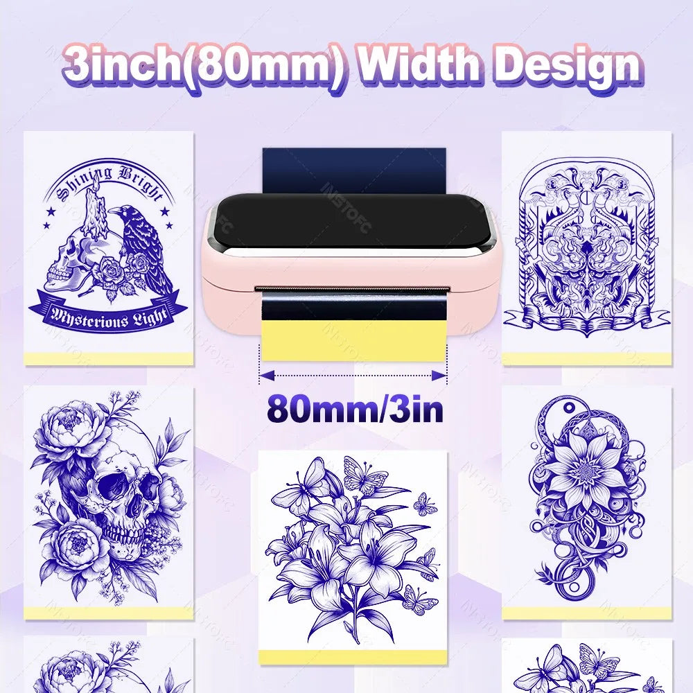 Mini Tattoo Stencil Printer AIMO MR3 80mm Wireless Thermal Tattoo Maker & 3inch Transfer Paper Fucos on Small Tattoo Pattern