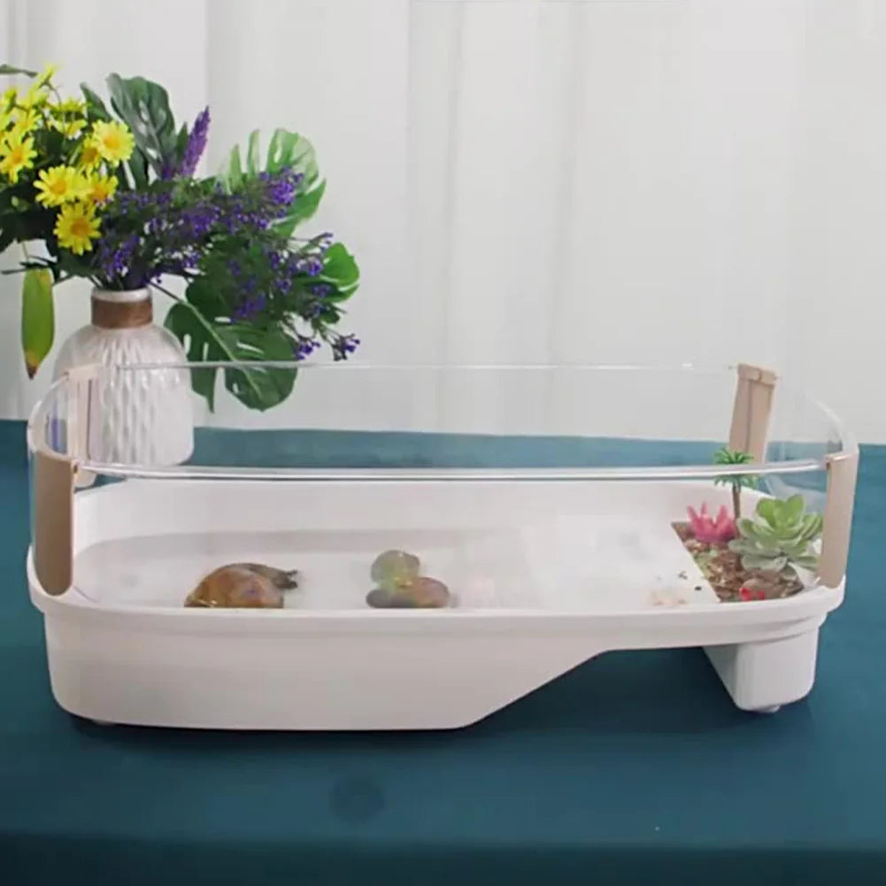 Turtle Tank Aquarium Terrapin Terrarium Turtle Habitat Full View Visually Tortoise Aquarium Habitat With Multi-Function Sun Deck