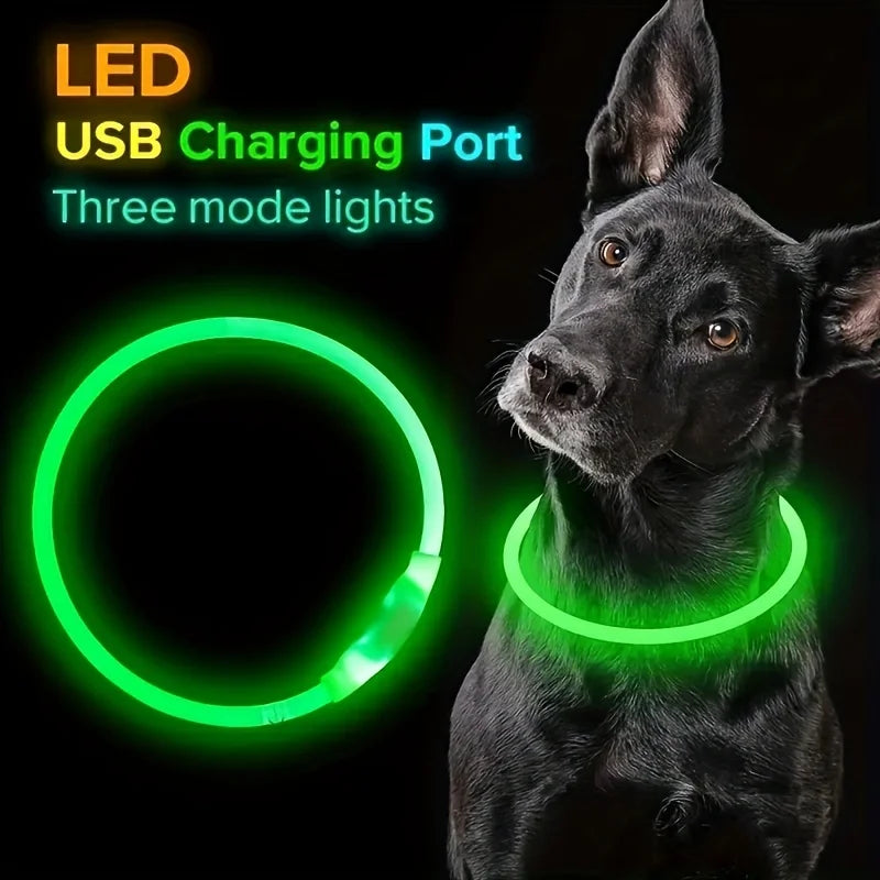 Pet Dog LED Light Collar Luminous Anti-Lost Dog Collar USB Rechargeable Dog Necklace Collar