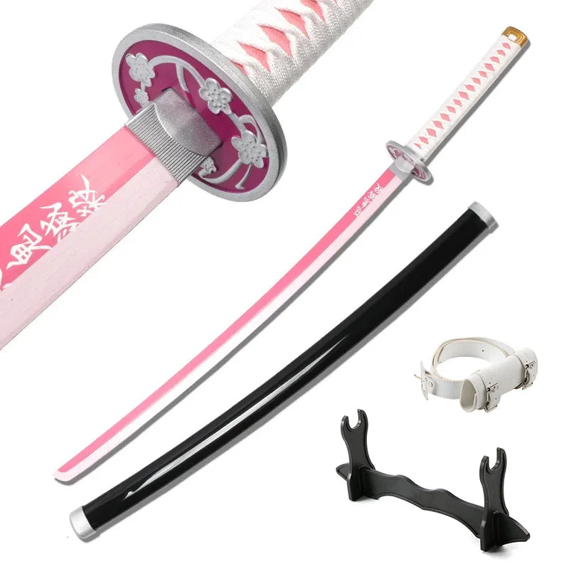 Demon Slayer Katana 104cm Giyuu Blue Role-playing Weapons Props with Sword Holder and Belt 1: 1 Replica  Japanese Samurai Sword