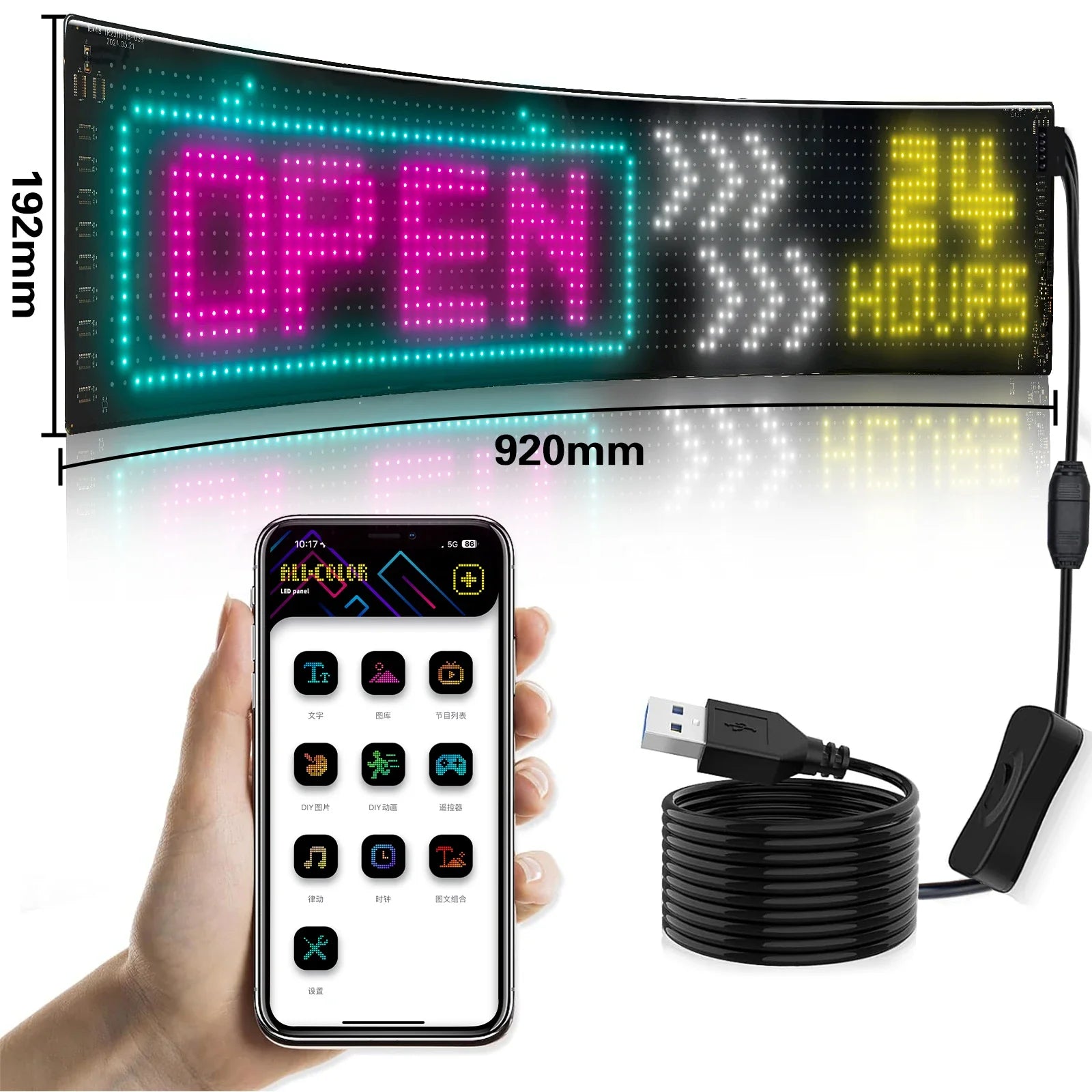 Car LED Matrix Pixel Panel DIY RGB Lighting Graffiti Scrolling Text Board Windshield Advertising Screen Bluetooth APP Control