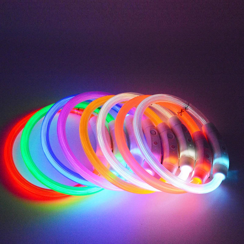 Multi-Color PVC LED Fiber Optic Dog Collar USB Rechargeable Night Safety Light 40/50/70cm Sizes Available Pet Collar1pc