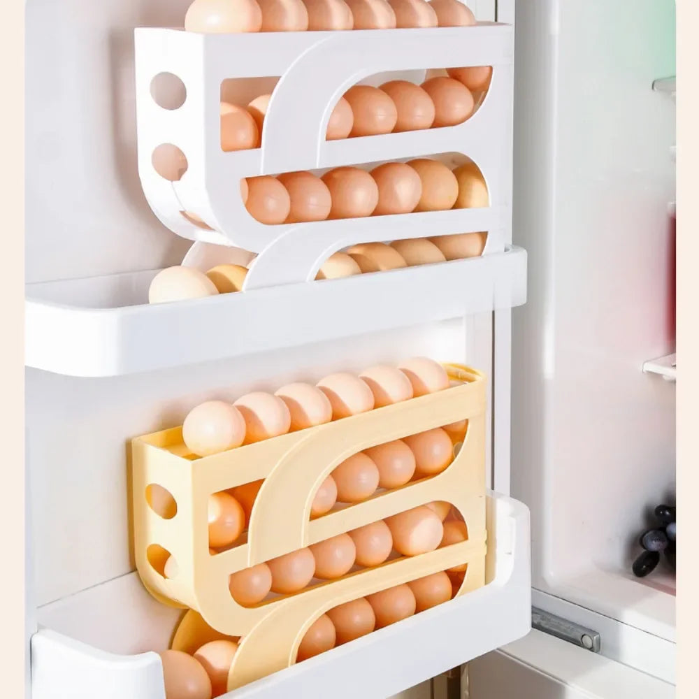 Large Capacity Automatic Egg Roller Household Four Tier Refrigerator Egg Storage Box Space Saving Kitchen Dedicated