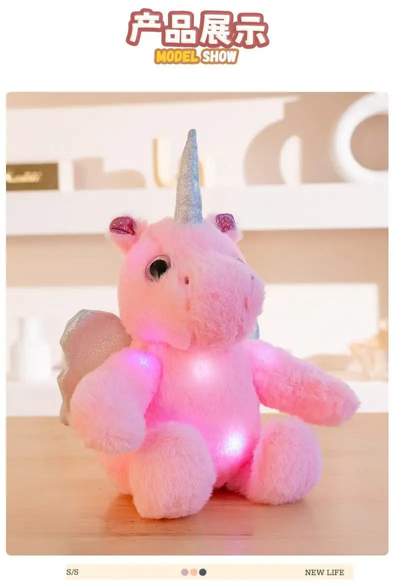 25cm simulated luminous unicorn plush toy filled with plush toys, figurine dolls, cartoon anime cute gifts, children's fun dolls