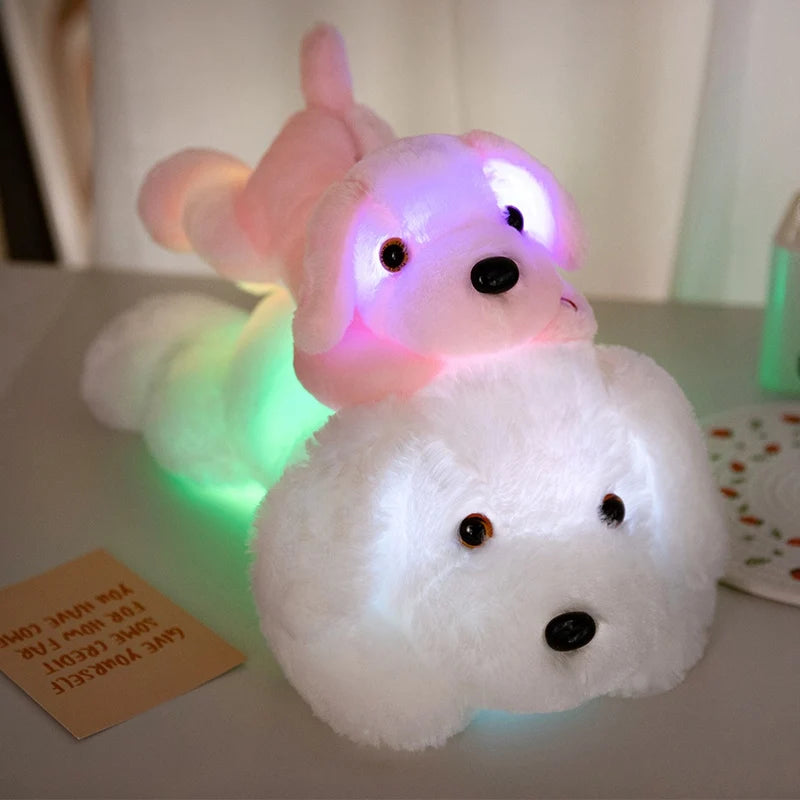 Creative Lie Dog Toy Luminous Pillow Soft Stuffed Plush Glowing Colorful Stars Cushion Led Light Toys Gift