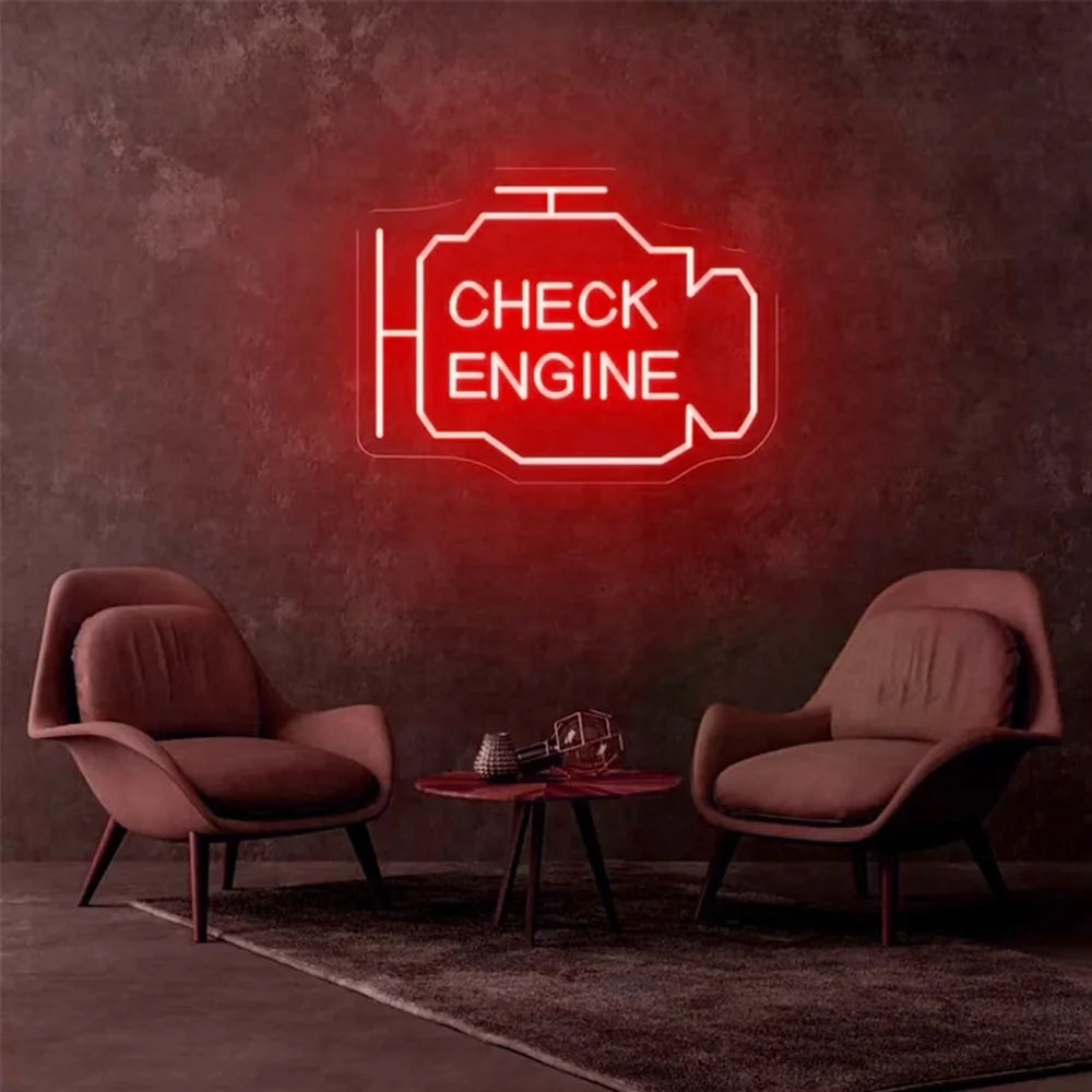 Check Engine Neon Sign Led Light Auto Room Garage Repair Shop Wall Decor Bar Party Club Luminous Atmosphere Lamp USB Power