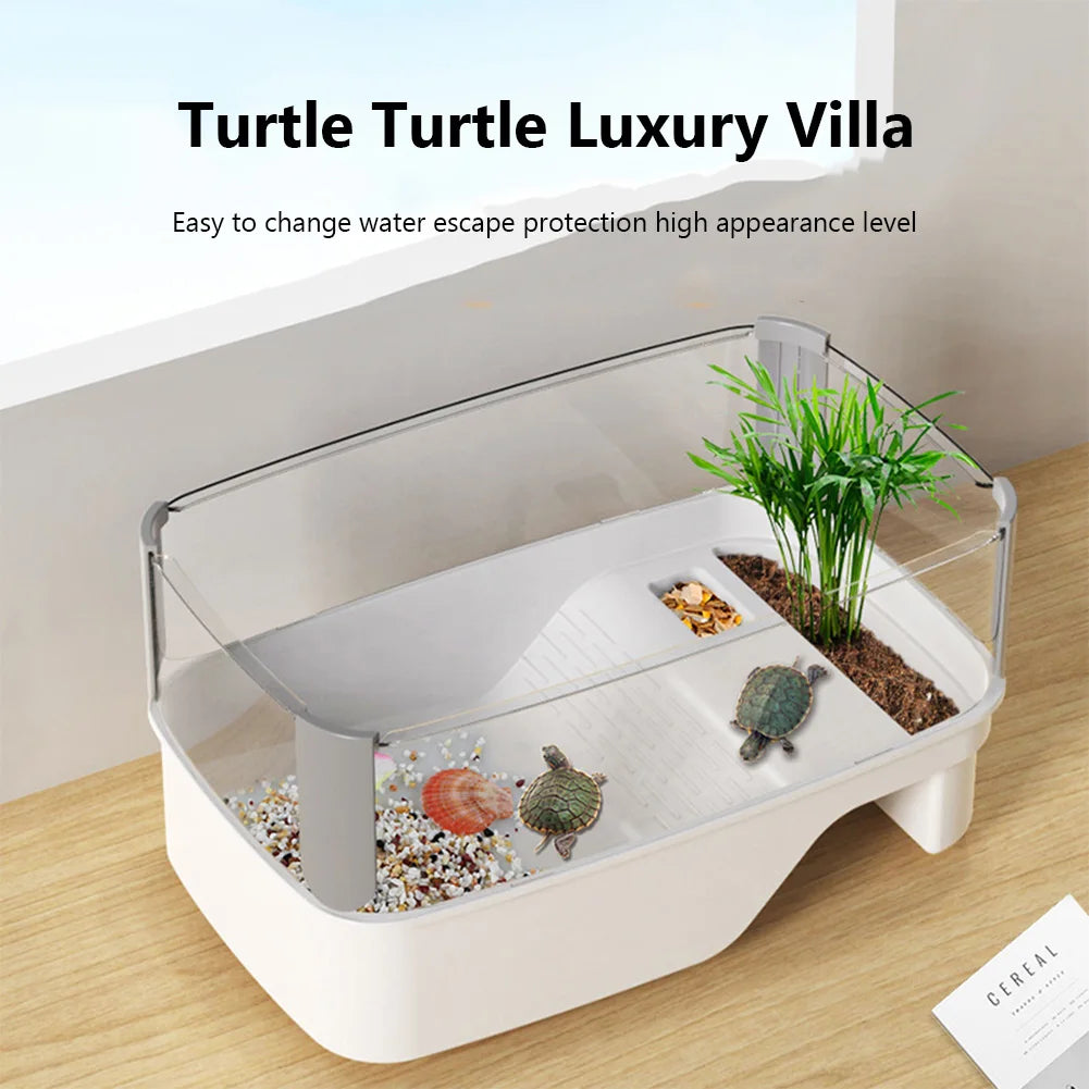 Turtle Tank Aquarium Terrapin Terrarium Turtle Habitat Full View Visually Tortoise Aquarium Habitat With Multi-Function Sun Deck