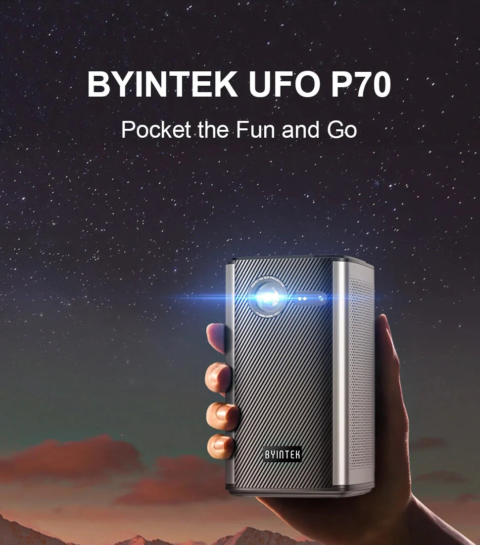 BYINTEK P70 Projector 4K 1080P DLP Mini Portable Projector Home Theater Smart Wi-Fi & Bluetooth for Movies & Gaming With Battery