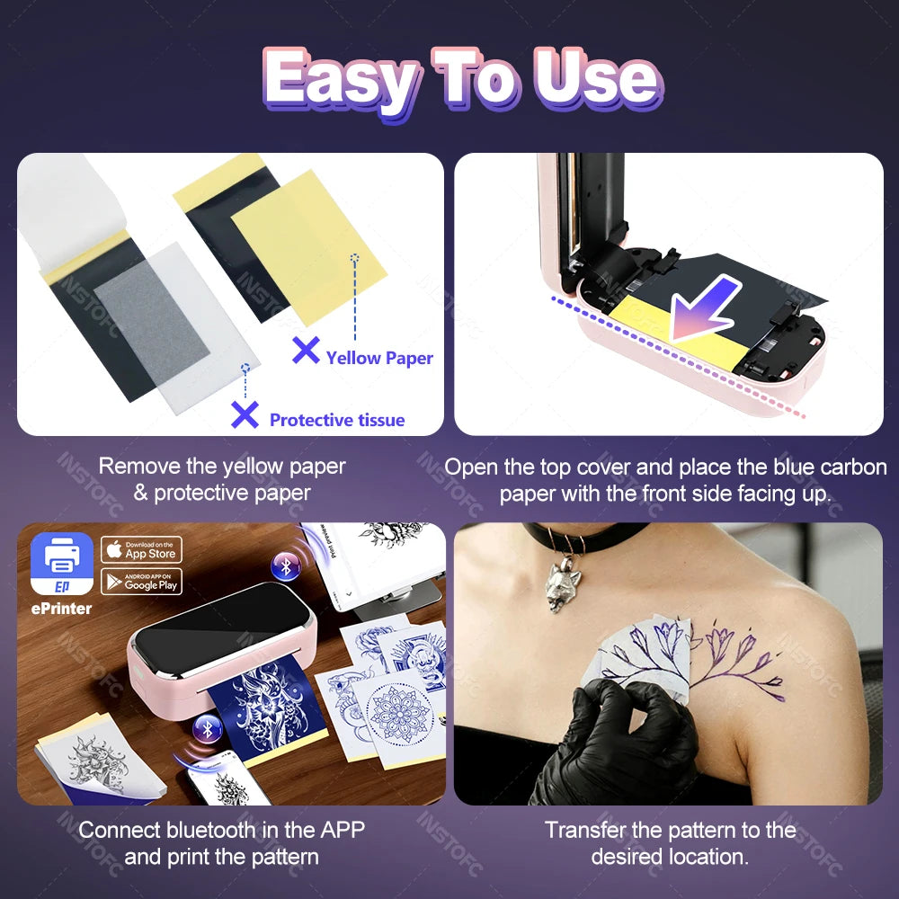 Mini Tattoo Stencil Printer AIMO MR3 80mm Wireless Thermal Tattoo Maker & 3inch Transfer Paper Fucos on Small Tattoo Pattern