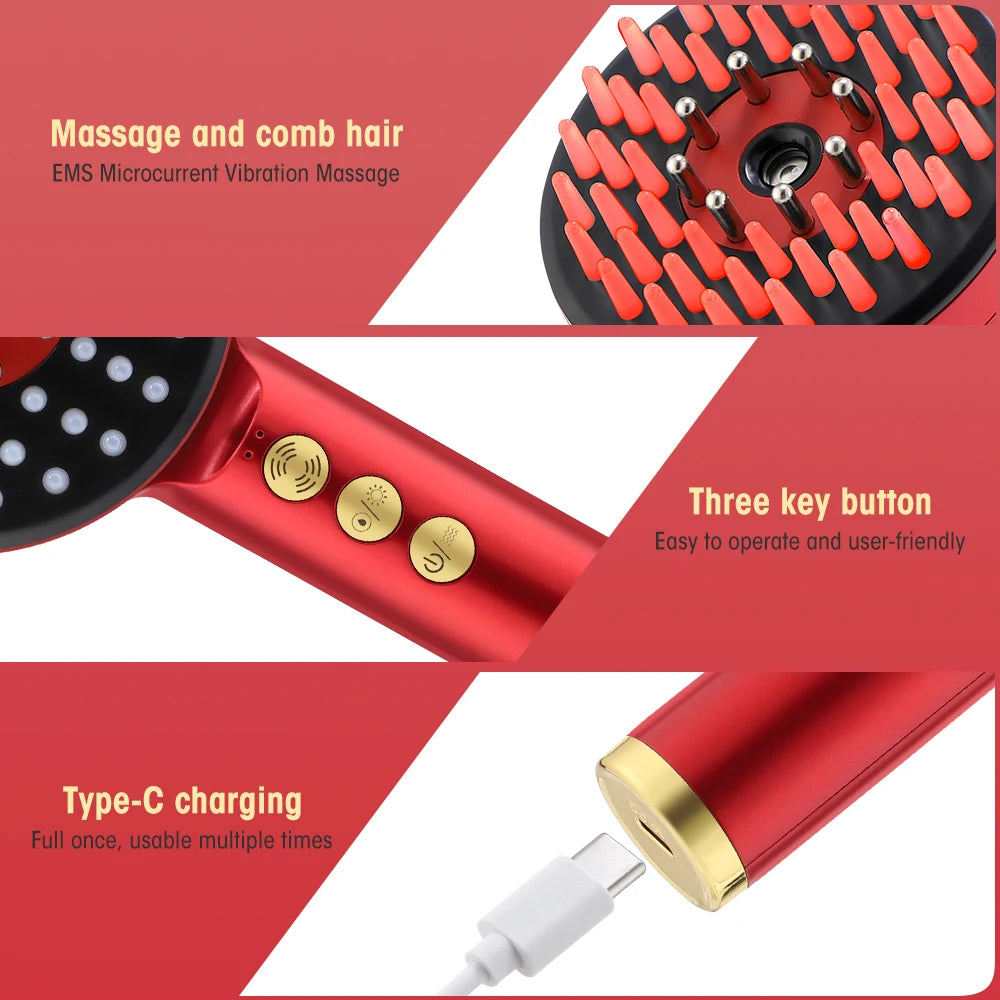 3 Modes Electric Massage Comb Portable Red Light Laser Comb for Hair Follicle Hair Follicles On The Head Essence Oil Applicator