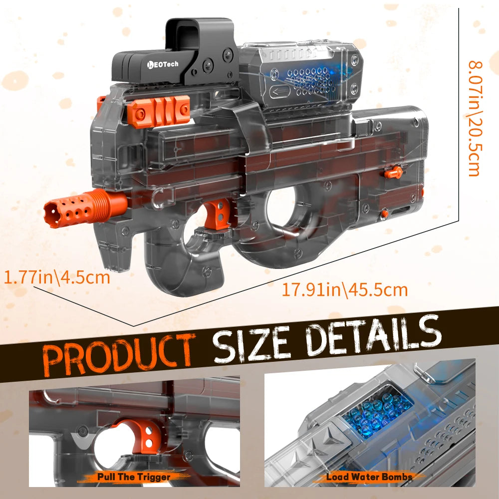 Electric Gel Gun in Transparent Black! Fully Automatic Splatter Ball Toy, Perfect for Outdoor Shooting Games (No Bullets)