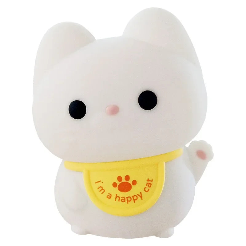 Lucky Cat Night Light USB Charging Timer LED Silicone Tapping Light Children's Bedside Light Warm and Healing lamps