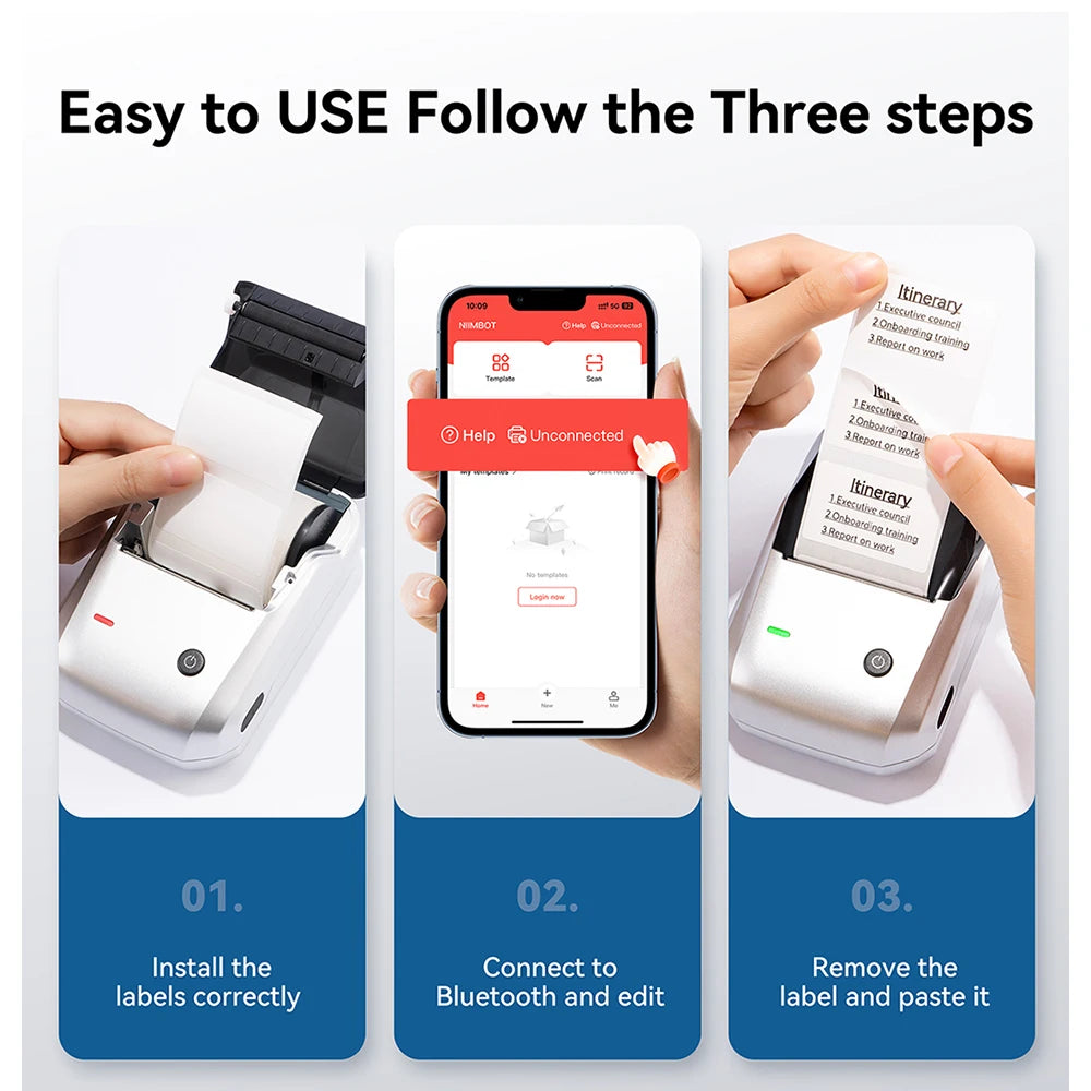 NIIMBOT B1 Portable Thermal Printer With Tapes 2 Inch Adhesive Label Printer Mini Bluetooth Sticker Maker Support Smartphones PC
