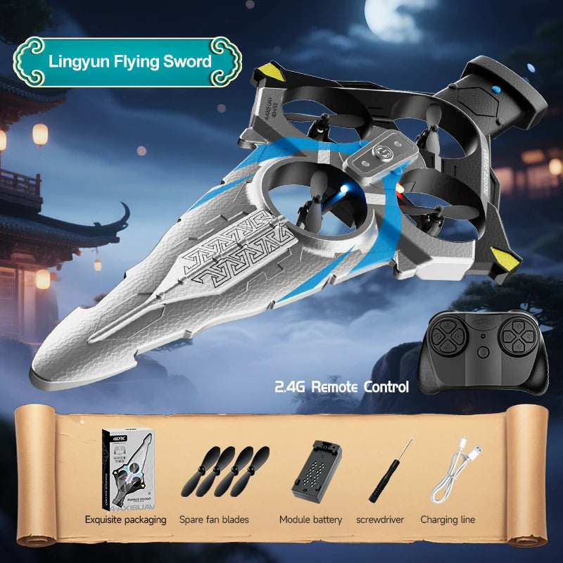 4DRC New V55 Remote Controlled Flying Sword Toy Drone Model 2.4G RC Quadcopter with Light Sword Stunt Glider Airplane Kids Toys