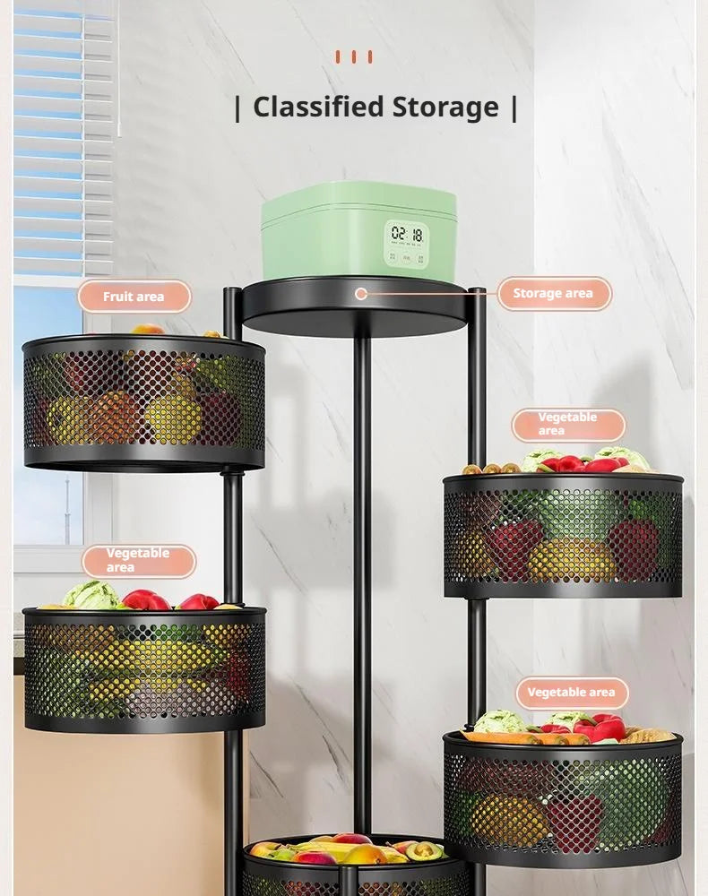 Square Rotating Storage Rack Kitchen Floor-To-Ceiling Multi-Layer Snacks Fruits And Vegetables Sundries Rolling Trolley Basket