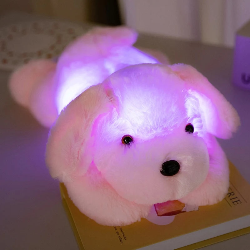 Creative Lie Dog Toy Luminous Pillow Soft Stuffed Plush Glowing Colorful Stars Cushion Led Light Toys Gift