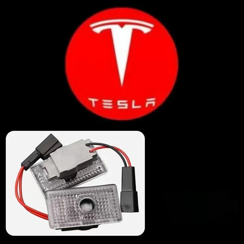 2Pcs LED Car Welcome Door Lights Emblem Accessory For Tesla SpaceX Model 3 Highland 2023 Model S Model X Model Y Model Y-Eur Roa