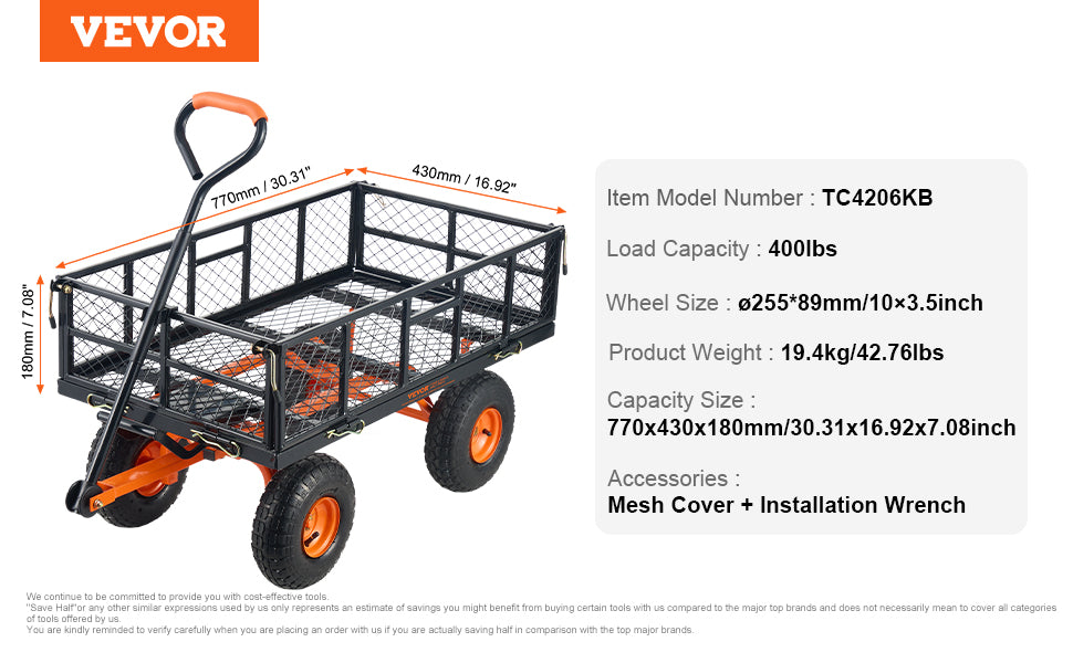 SucceBuy Garden Cart Sturdy Metal Utility Wagon with Simple Assembly Versatile Dump Cart Wheelbarrow with 400/880lbs Capacity