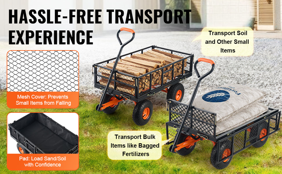 SucceBuy Garden Cart Sturdy Metal Utility Wagon with Simple Assembly Versatile Dump Cart Wheelbarrow with 400/880lbs Capacity