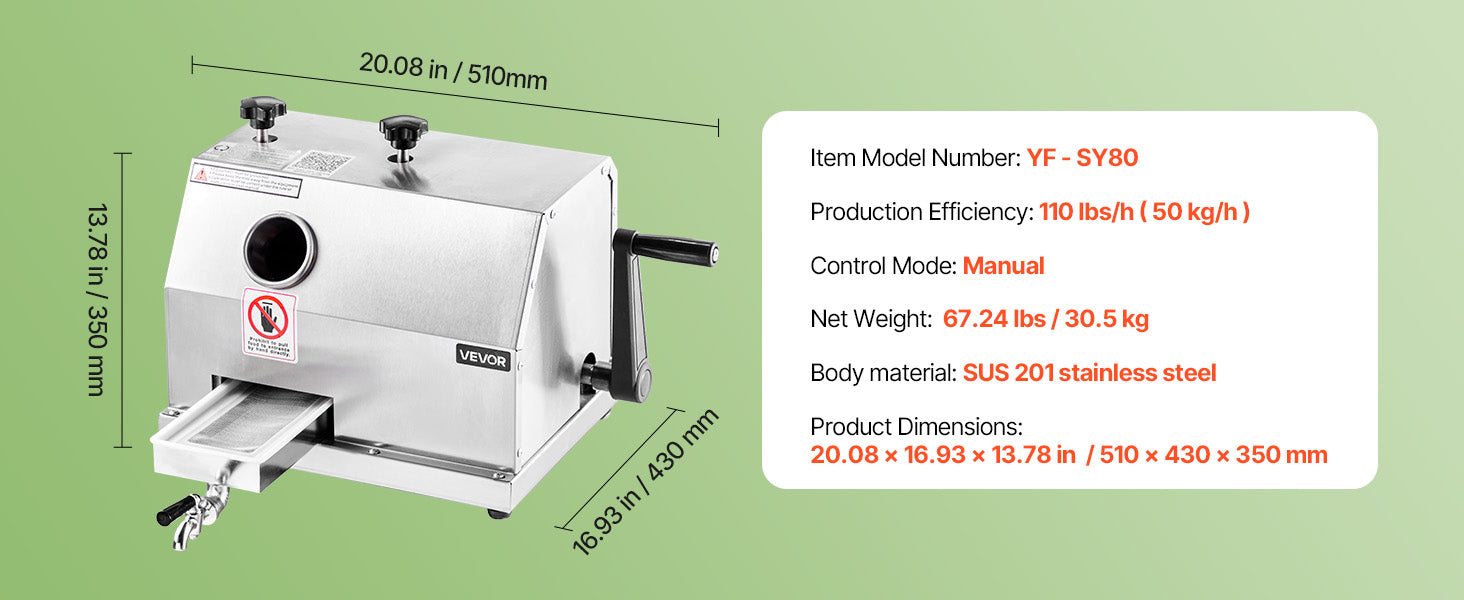SucceBuy Commercial Sugar Cane Juicer 110LBS/H High Output Sugarcane Juicer Machine w/3 Stainless Steel Rollers 2.4" Large Inlet