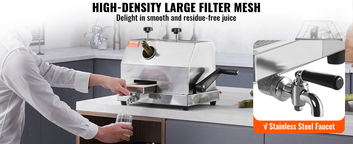 SucceBuy Commercial Sugar Cane Juicer 110LBS/H High Output Sugarcane Juicer Machine w/3 Stainless Steel Rollers 2.4" Large Inlet